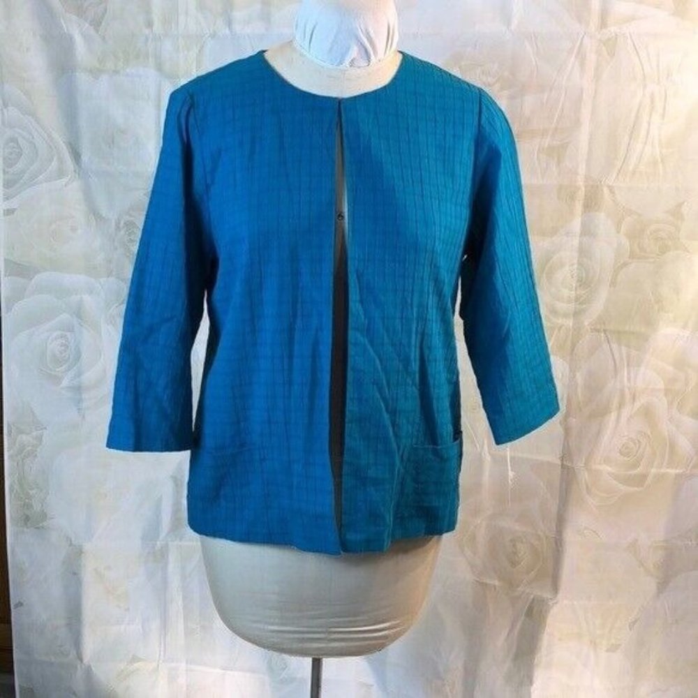 NWT Breckenridge Box Blazer has Pockets Blue Teal Cotton Medium